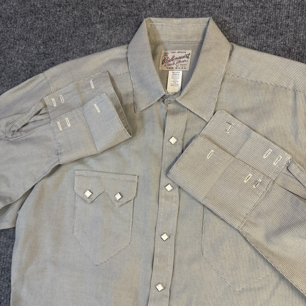 VTG 90s Rockmount Ranch Wear Shirt Mens Medium Gray Western Pearl Snap USA Made